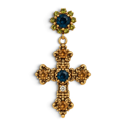 Montana Blue & Golden Crystal Cross Earrings