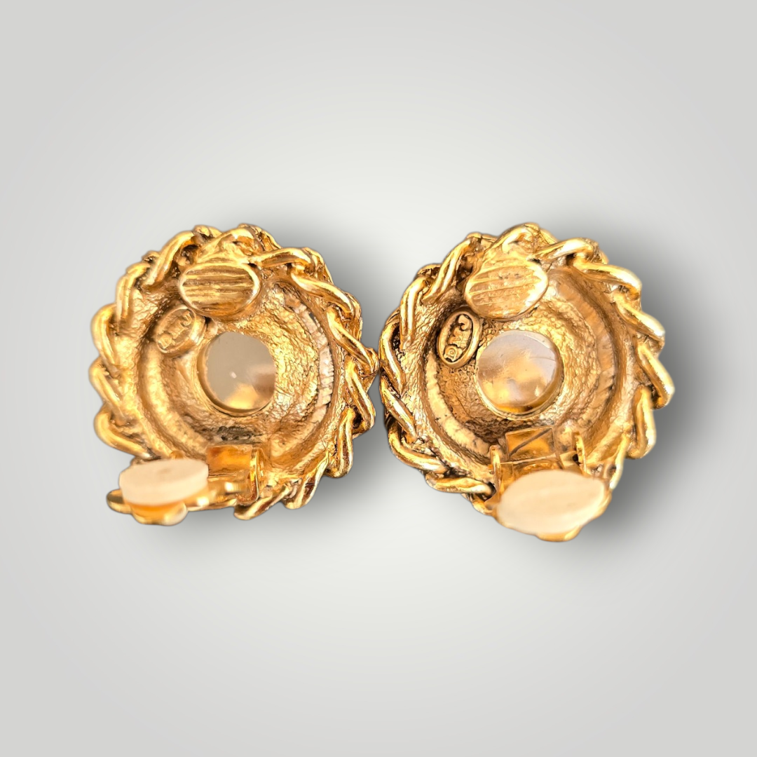 Vintage Azure Cabochon Rope Earrings - Signed SMK