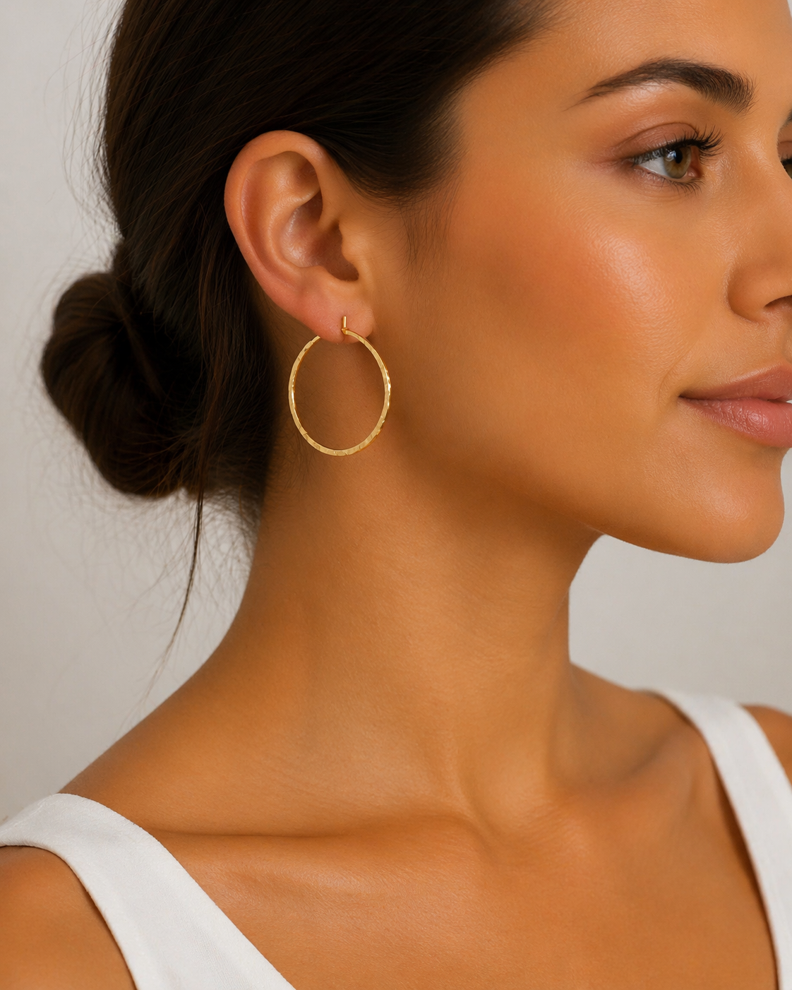 Hammered Gold Hoops – Stainless Steel Lightweight Earrings