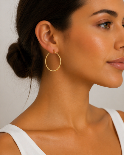 Hammered Gold Hoops – Stainless Steel Lightweight Earrings