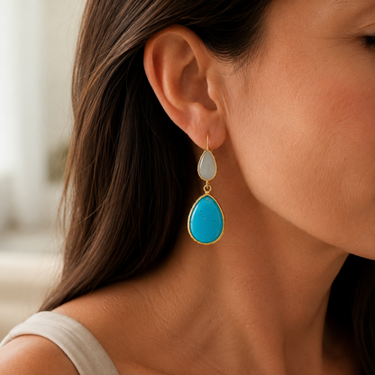 Turquoise & White Chalcedony Gemstone Drop Earrings