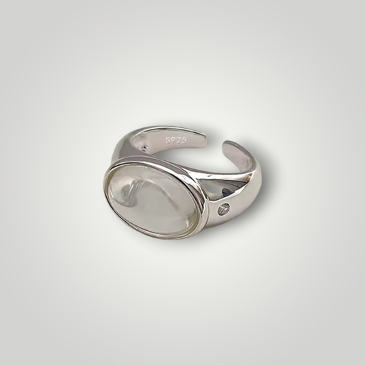 Sterling Silver Bombé Oval Crystal Statement Ring