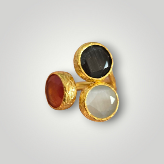 Trinity Gemstone Ring – Amethyst, Moonstone & Carnelian in 18ct Gold Plating