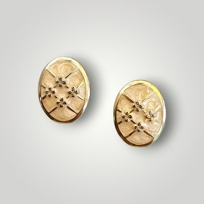 Vintage Gold Tone Floral Oval Clip-On Earrings