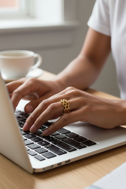 Roma Grid Ring - 18ct Gold Plated Stainless Steel