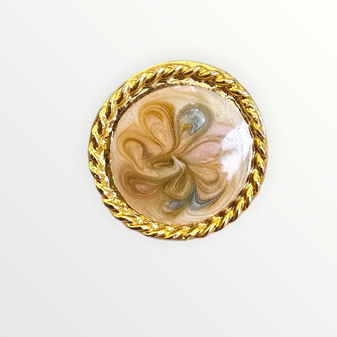 Vintage Marbled Enamel Clip-On Earrings | Gold Tone Round Statement Earrings