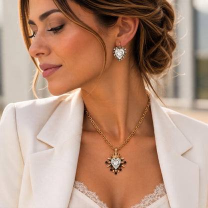 Florentine Crowned Crystal Heart Necklace