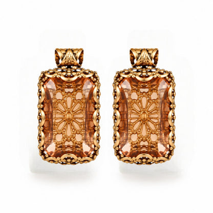 Rose Copper Crystal Filigree Statement Earrings