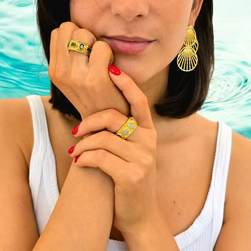 Natural Rainbow Moonstone Ring – Adjustable 22ct Gold Plated