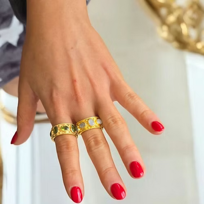 Natural Rainbow Moonstone Ring – Adjustable 22ct Gold Plated